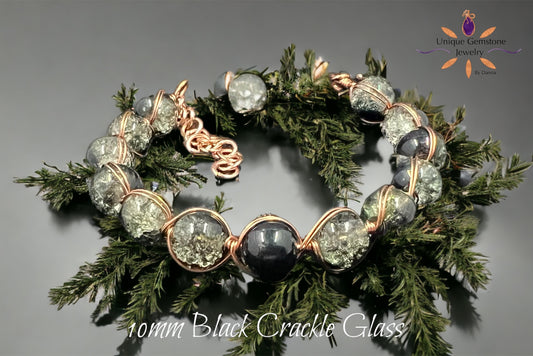 Bracelet – Black Crackle Glass Beads