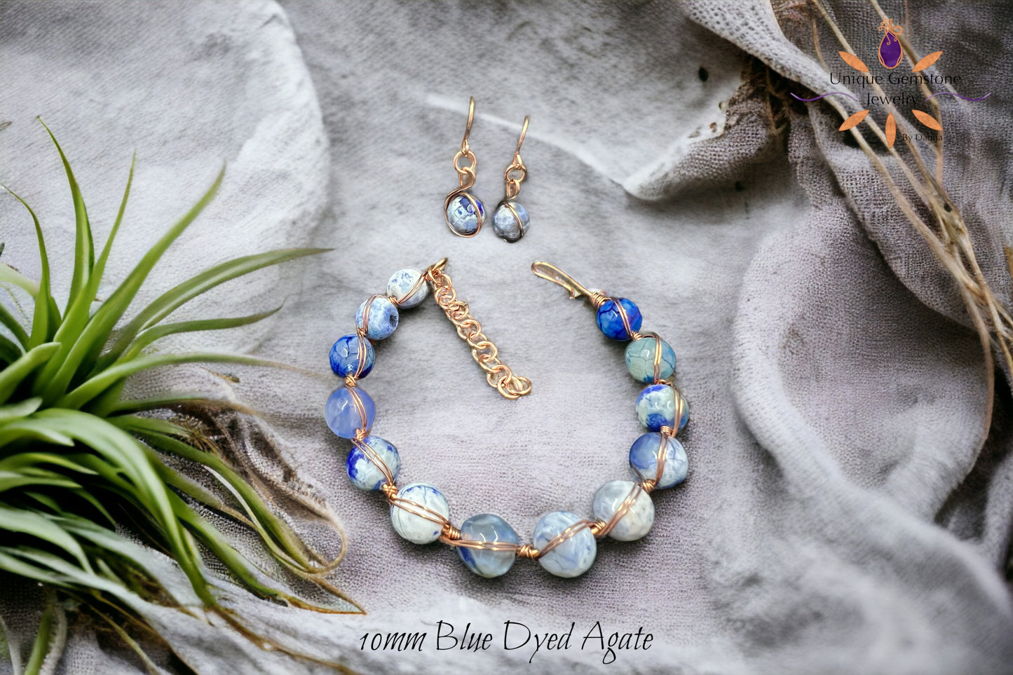 Matching Jewelry Set – Blue Dyed Agate Beads