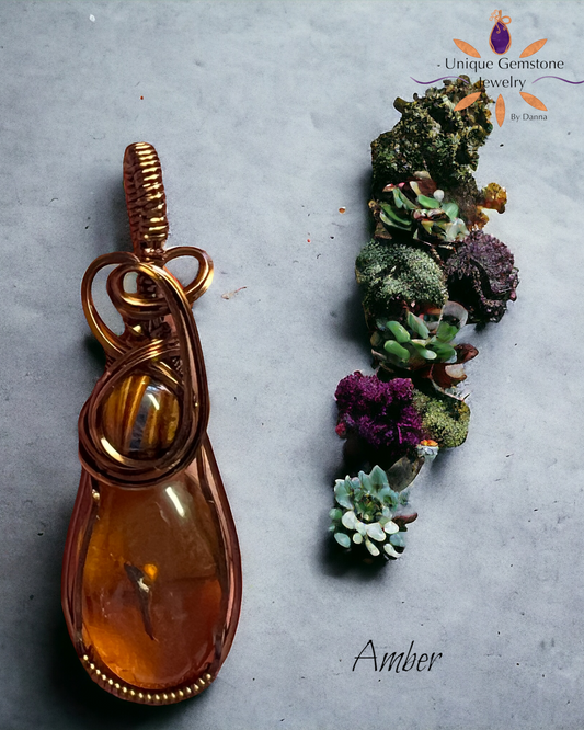 Dominican Amber Vintage Bronze Copper Pendant