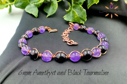 Bracelet – Amethyst and Black Tourmaline Gemstone Beads