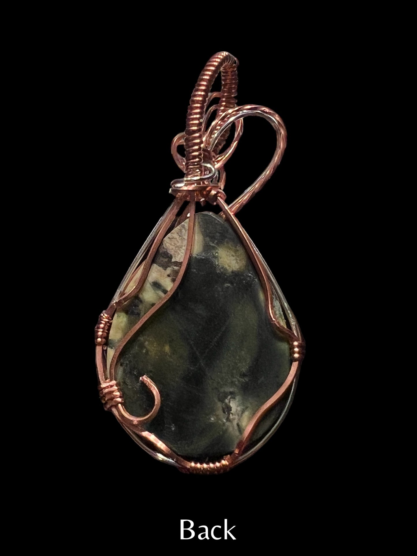 Green Serpentine Gemstone Copper - Silver Pendant