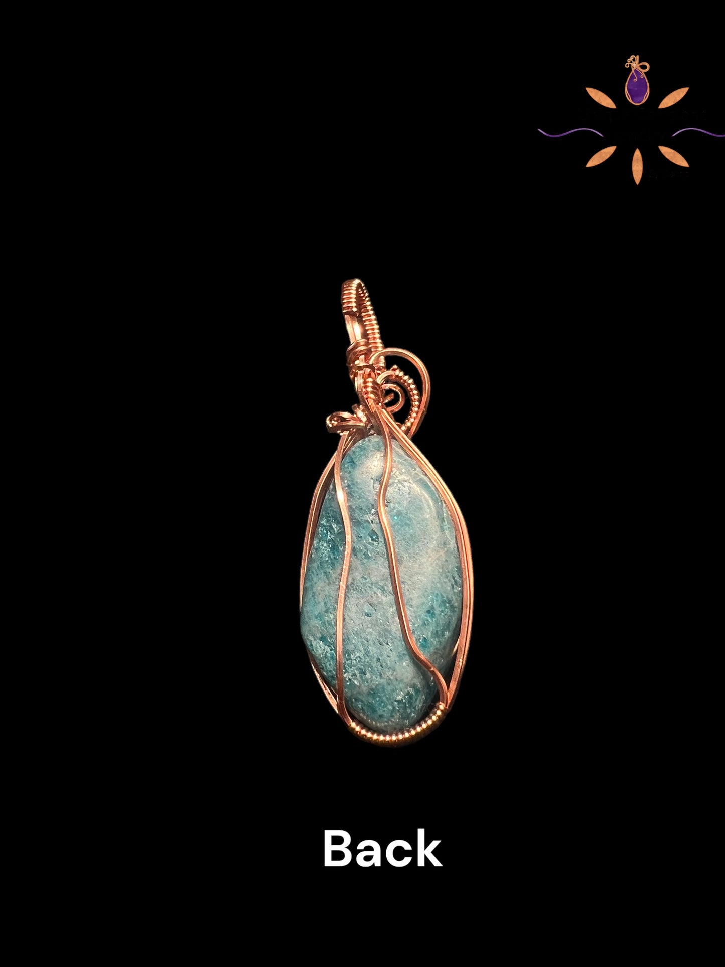 Blue Apatite Gemstone Pendant wrapped in Copper