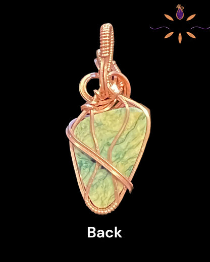 Mariposite Stone Pendant Wrapped in Copper