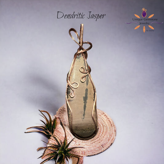 Dendritic Jasper Gemstone Copper Pendant