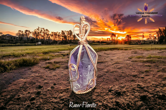 Raw Purple Fluorite Crystal Copper Pendant