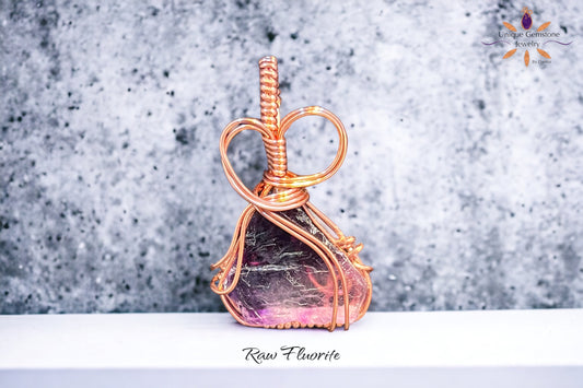 Raw Purple Fluorite Crystal Copper Pendant (triangle shaped)