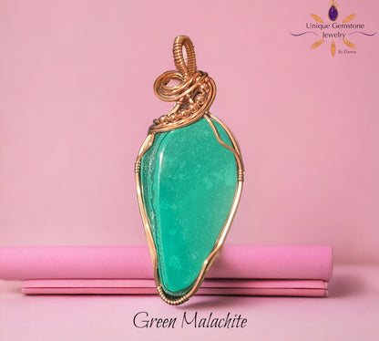 Green Malachite Gemstone Copper Pendant