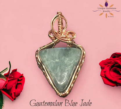 Guatemalan Blue Jade Gemstone Pendant wrapped in Copper