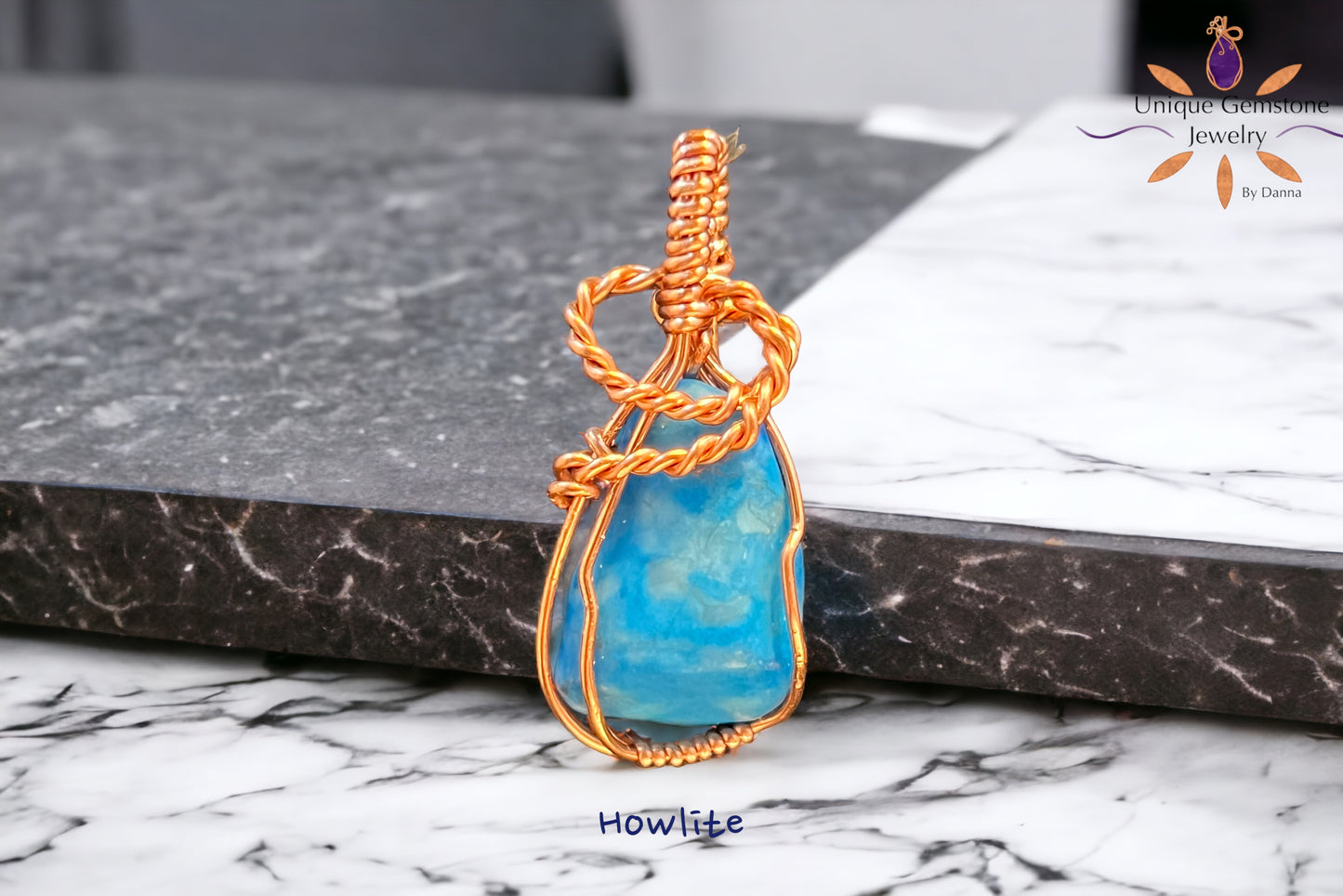 Blue Howlite Gemstone Copper Pendant