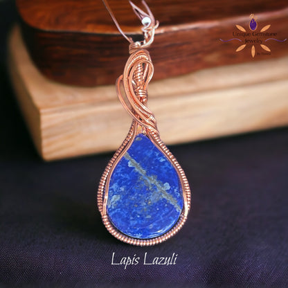 Lapis Lazuli Gemstone Pendant wrapped in Copper