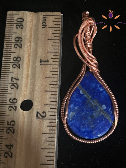 Lapis Lazuli Gemstone Pendant wrapped in Copper