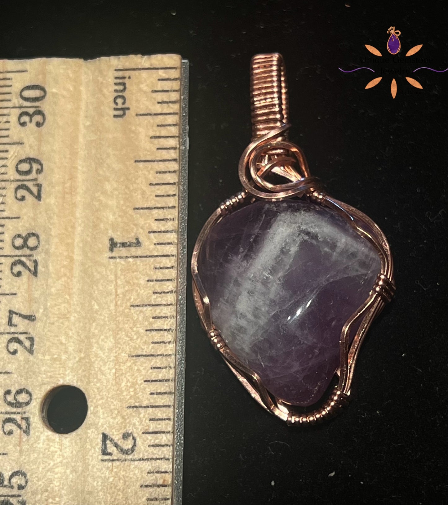 Banded Amethyst Gemstone Pendant wrapped in Copper