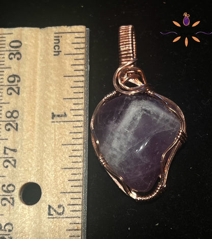 Banded Amethyst Gemstone Pendant wrapped in Copper