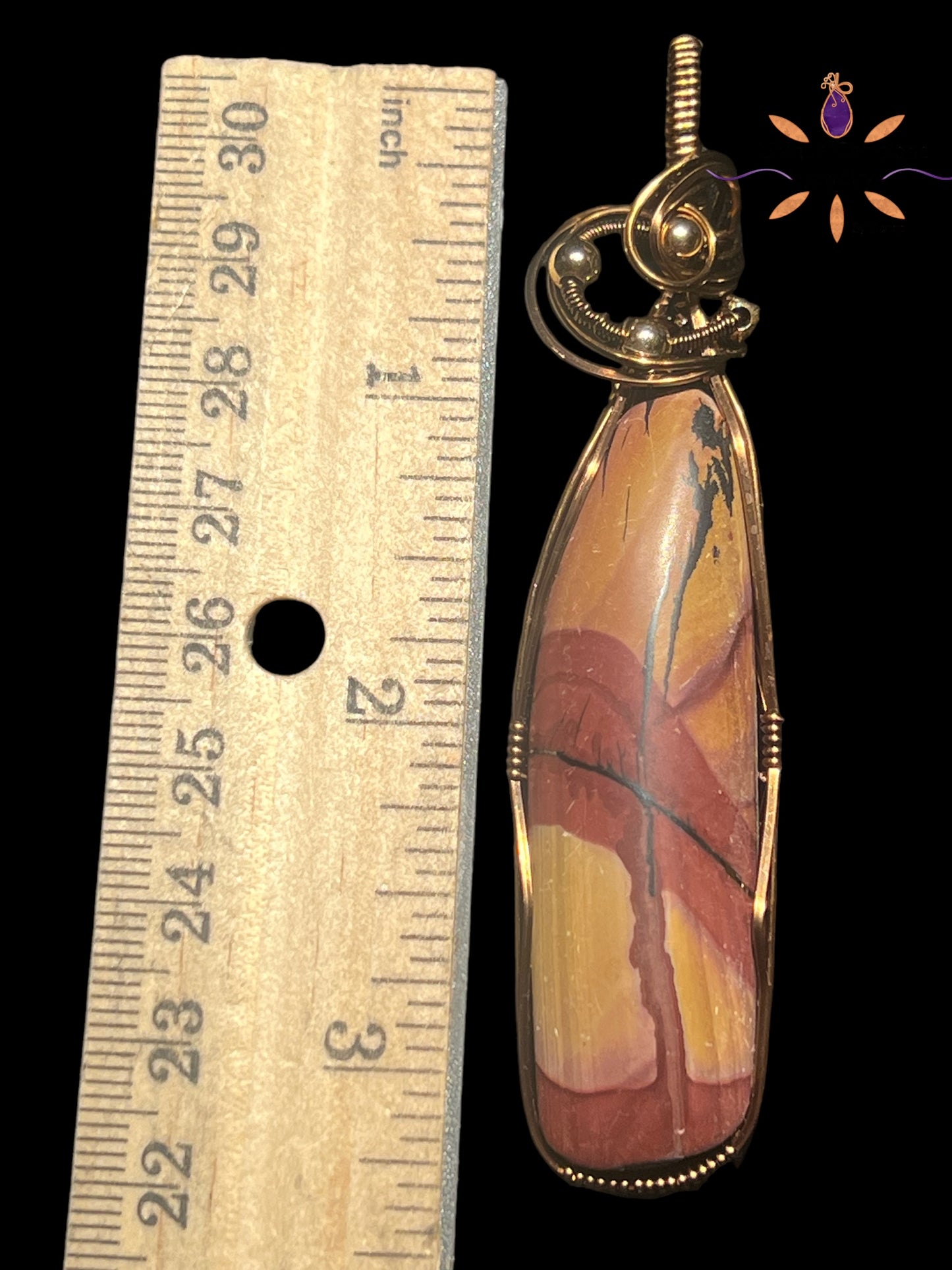 Indian (Navajo) Painted Stone with Brass Accent Beads Copper Pendant