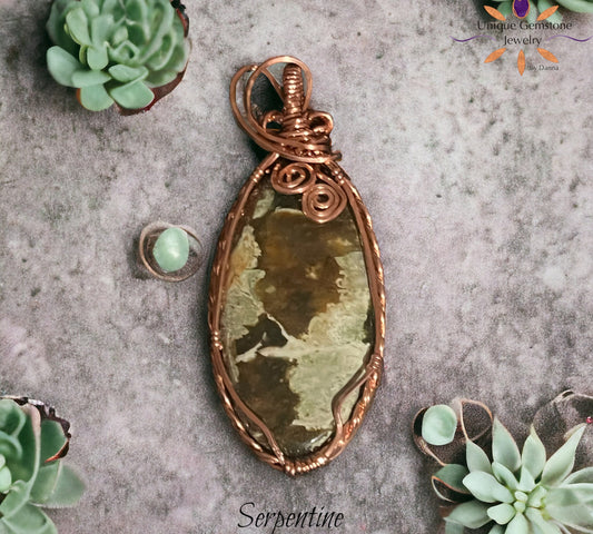 Serpentine Gemstone Copper Pendant