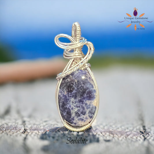 Dark Blue Sodalite Pendant in Sterling Silver