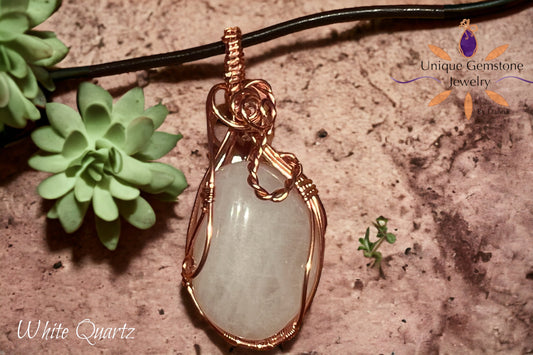 White Quartz Gemstone Copper Pendant